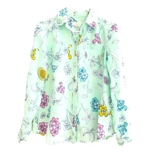 𝅺CHARTER Club Linen Green Floral Button Diwn Shirt